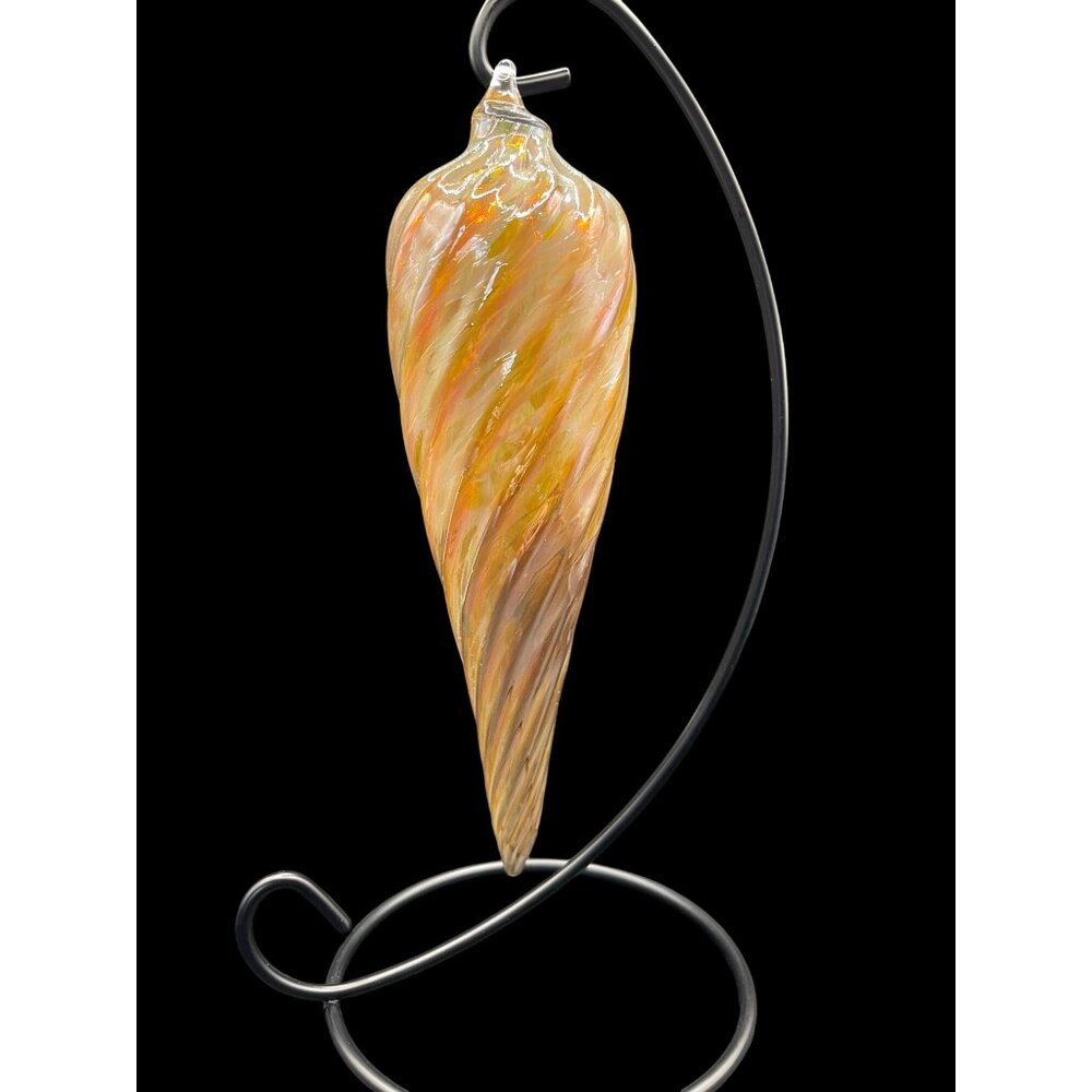 Vintage Hand Blown Glass Amber Swirled Ribbed Drop Ornament - Picture 3 of 5
